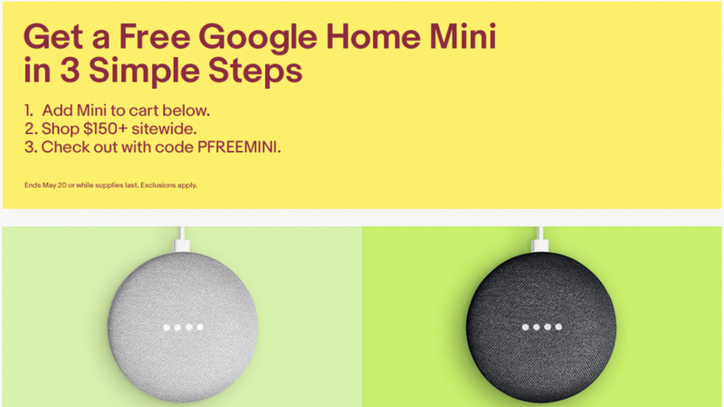 FREE Google Home Mini With $150+ eBay Purchase | eBay | Promo code PFREEMINI | Excludes gift cards, paper money, and real estate.